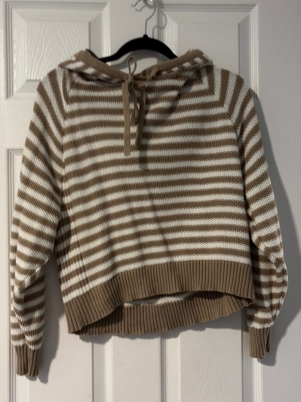 American Eagle Outfitters Striped Hooded Pullover in Cream and Brown